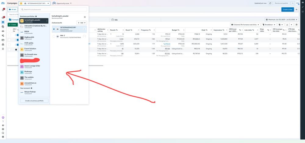 Meta Ads Manager account portfolio